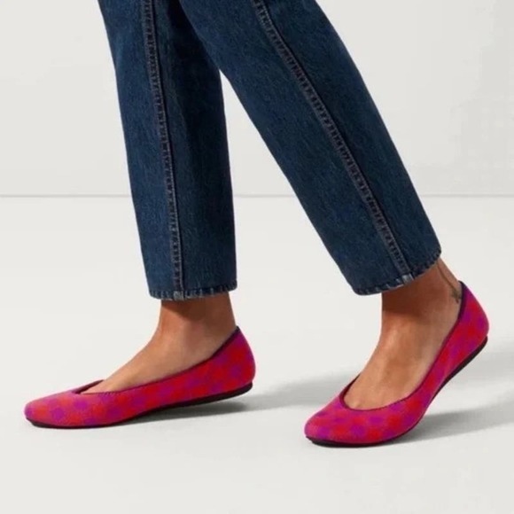 Rothy's The Square Pomegranate Gingham Ballet Flat Size W8.5 NWOB - Picture 1 of 11